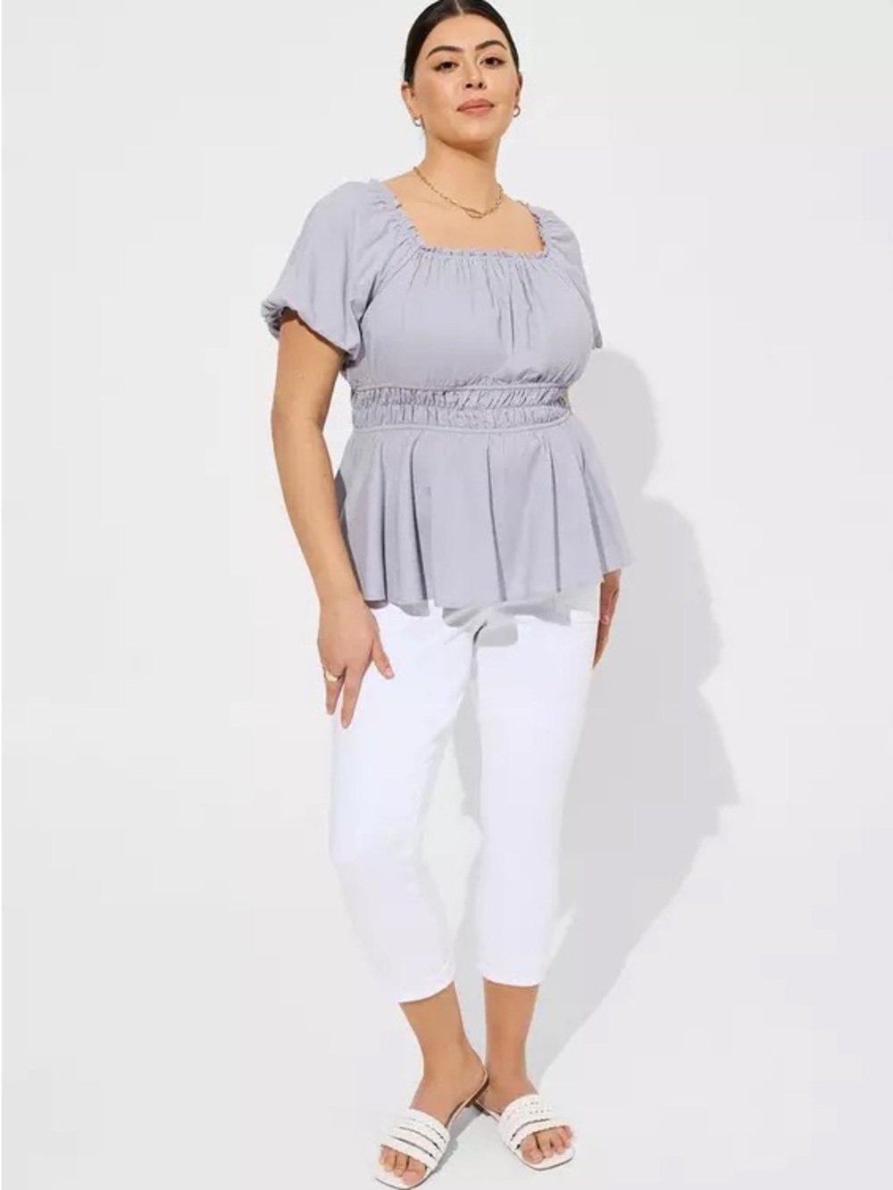 Torrid Plus Size 2 Periwinkle Blue Linen Blend Smocked Babydoll Peplum Blouse